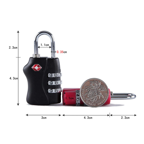 3 Digit Combination Suitcase Luggage Bag Code Lock Black Padlocks