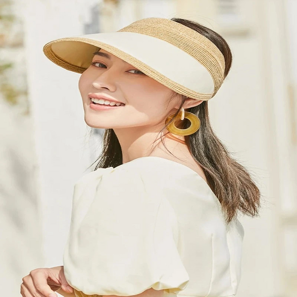 Summer Uv Cut Empty Top Hat Cream Color Sunscreen Beach Girls Collapsible Cap Hats