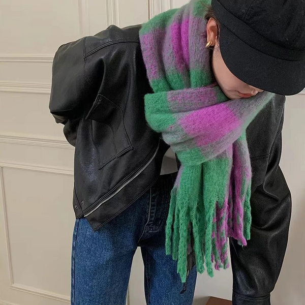 Women Wool Scarf Green Purple Plaid Student Shawl Accessories Scarves & Wraps