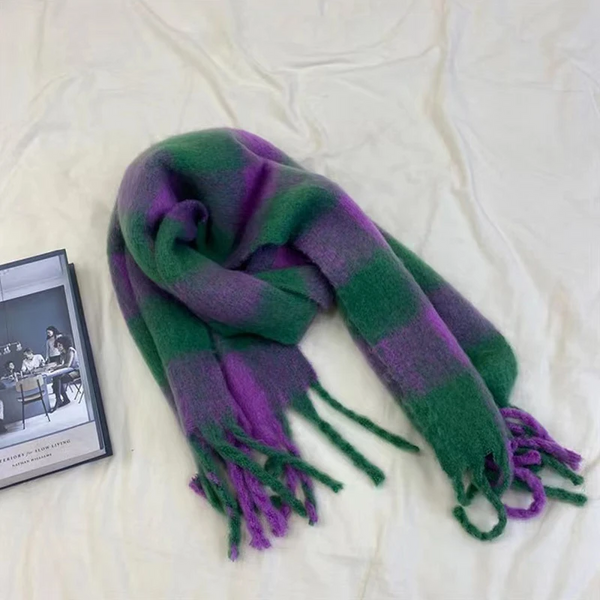 Women Wool Scarf Green Purple Plaid Student Shawl Accessories Scarves & Wraps