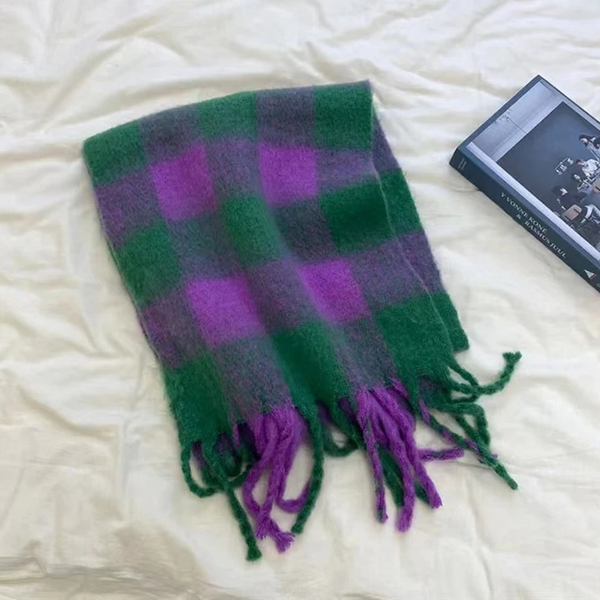 Women Wool Scarf Green Purple Plaid Student Shawl Accessories Scarves & Wraps