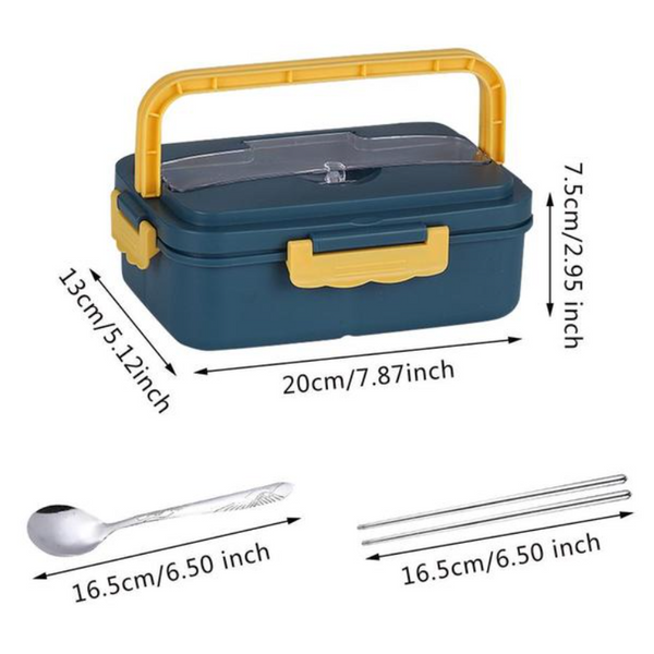 Lunch Box 3-Grid Compartments Handheld Bento Container Stainless Steel Cutlery