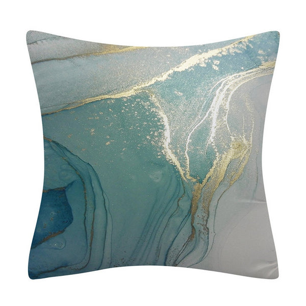 Luxury Cushion Marble Texture Turquoise, Gold, And Silver Pillow Covers