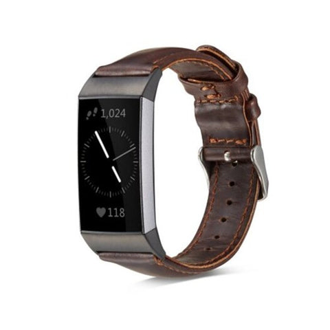 Luxury Genuine Leather Strap For Fitbit Charge3 Wrist Band Brown