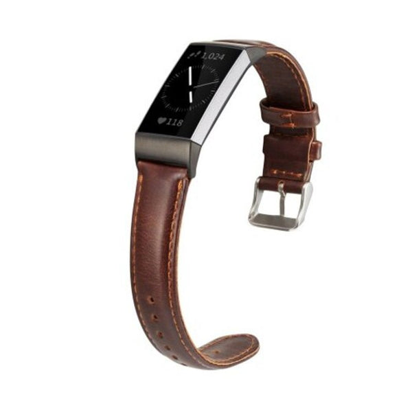 Luxury Genuine Leather Strap For Fitbit Charge3 Wrist Band Brown Watch Bands