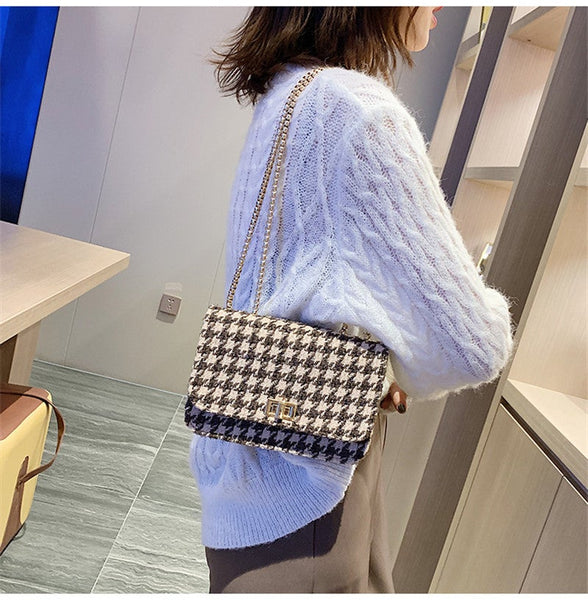 Luxury Handbags Fashion Houndstooth Women Messenger Shoulder Bag For Daily Designer Female Crossbody Lock Purse