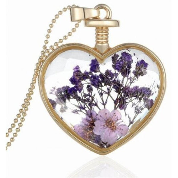 Veile Studios Luxury Heart Glass Bottle Dried Flower Pendant Necklace Necklaces & Pendants
