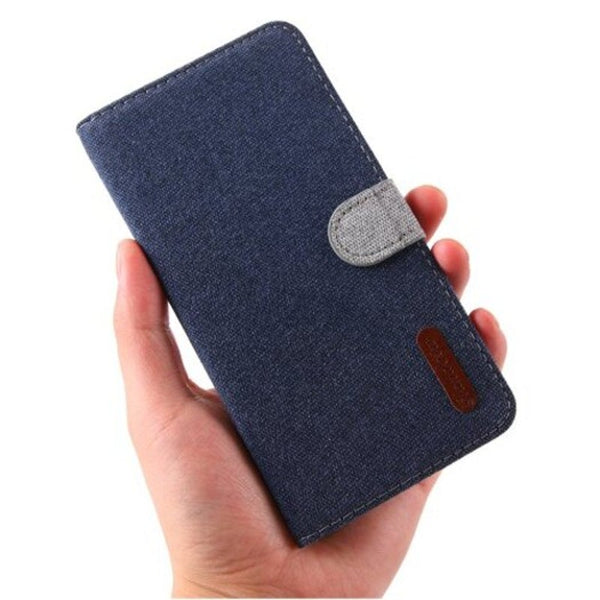 Luxury Wallet Flip Case Cloth Card Holder Phone Cover For Samsung Galaxy A50 Deep Blue