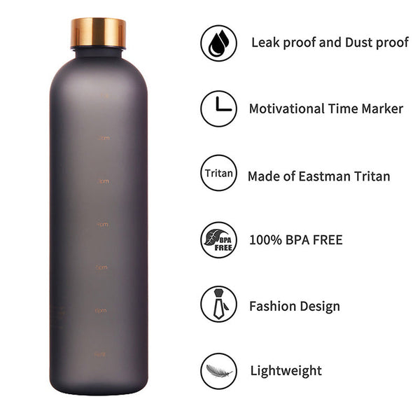 1 Liter Water Bottle Time Marker Bpa Free Frosted Drinkbottles Stainless Steel Lid Water Bottles & Vacuum Flasks