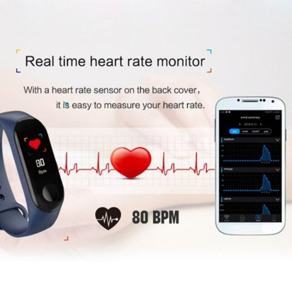 M3 Wristbands Fitness Bracelet Blood Pressure Outdoor Ips Screen Heart Rate Monitor Life Waterproof Back