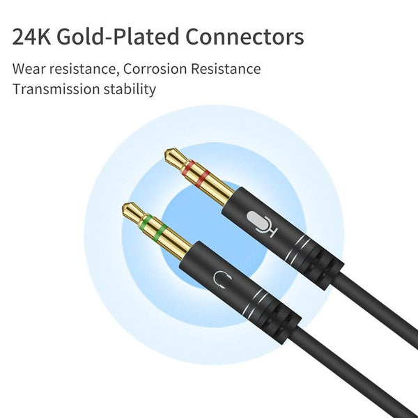 M4 3.5Mm Audio Y Splitter Cable 1 Female To 2 Male Headphone Microphone Cord Gold Plated For Pc Adapter Cables & Adapters