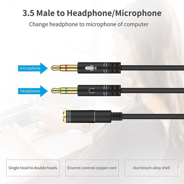 M4 3.5Mm Audio Y Splitter Cable 1 Female To 2 Male Headphone Microphone Cord Gold Plated For Pc Adapter Cables & Adapters