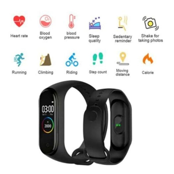 M4 Color Screen Smart Waterproof Watch Sports Fitness Bracelet Blood Pressure Activity Tracker Red Smart Watches