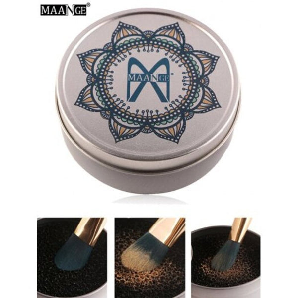Makeup Brush Dry Clean Sponge Box Silver Brush Cleaners
