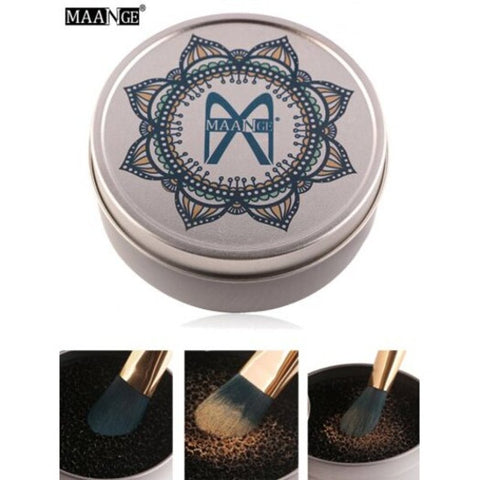 Makeup Brush Dry Clean Sponge Box Silver Brush Cleaners