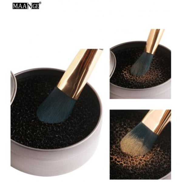 Makeup Brush Dry Clean Sponge Box Silver Brush Cleaners