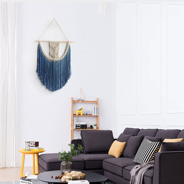 Blue Boho Macrame Wall Hanging Tapestry Decor Tapestries