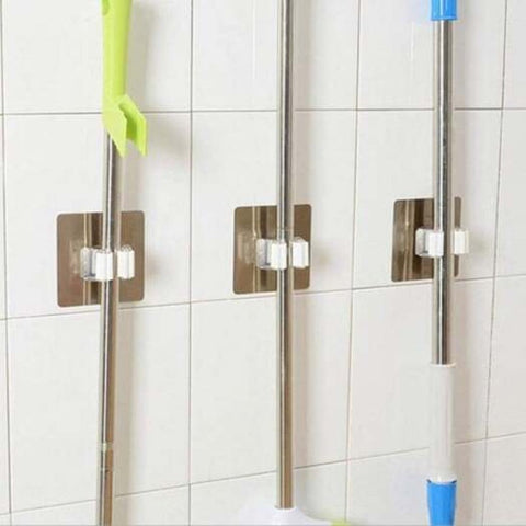 Magic Sticker Powerful Hook Bathroom Mop Hanger Wall Hanging Unmarked Pinless Holder 3Pack Single Buckle White