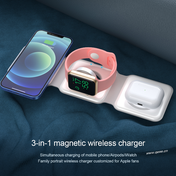 Magnetic 3 In 1 Fast Wireless Charger 15W Foldable Charging Station For Iphone 13 12 Pro Max Mini Iwatch 7 6 Se Airpods Chargers & Cradles