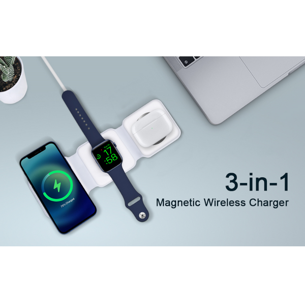Magnetic 3 In 1 Fast Wireless Charger 15W Foldable Charging Station For Iphone 13 12 Pro Max Mini Iwatch 7 6 Se Airpods Chargers & Cradles