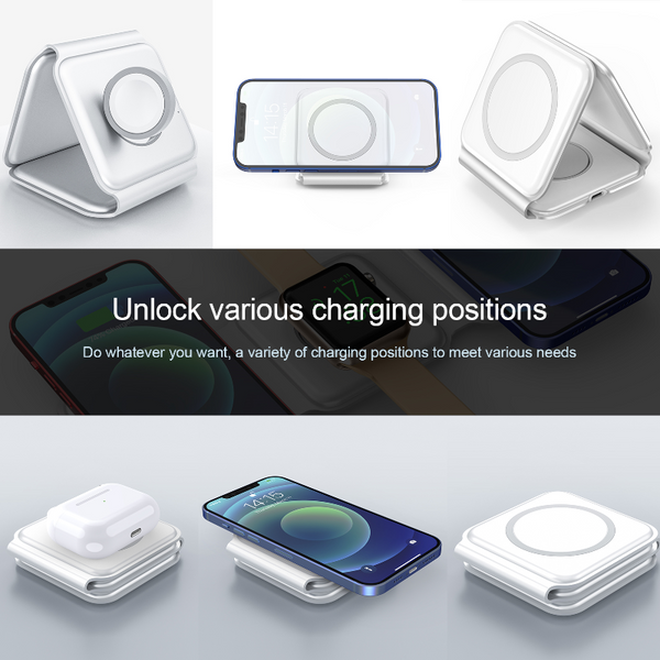 Magnetic 3 In 1 Fast Wireless Charger 15W Foldable Charging Station For Iphone 13 12 Pro Max Mini Iwatch 7 6 Se Airpods Chargers & Cradles