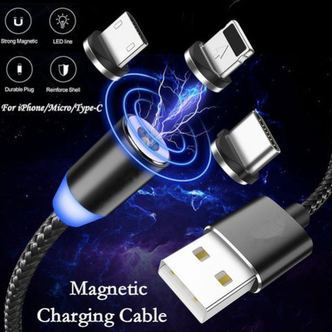 Magnetic Usb Charging Cable 3 In 1 Charger With Led For Apple Micro Type