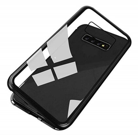 Magnetically Absorbing Metal Tempered Glass Flip Case For Samsung S10 Black