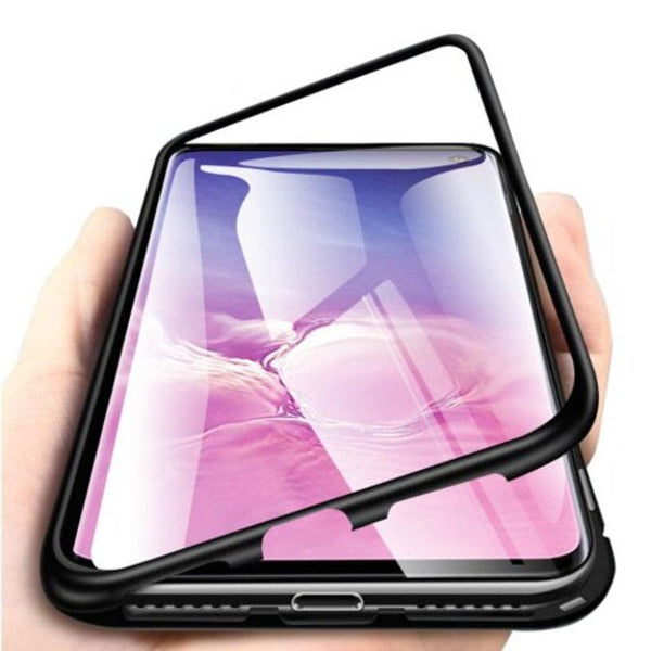 Magnetically Absorbing Metal Tempered Glass Flip Case For Samsung S10 Plus Black Cases Covers & Skins