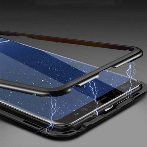 Magnetically Absorbing Metal Tempered Glass Flip Case For Samsung S10 Plus Black