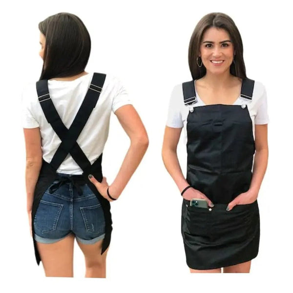 Work Apron Black Collection Cross Back With Large Pockets Straps For Professionals Aprons