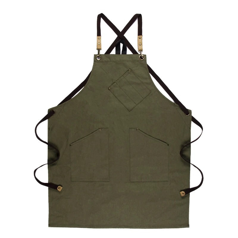 Kitchen Apron Green Light Soft Canvas With Double Side Pockets For Chefs Aprons