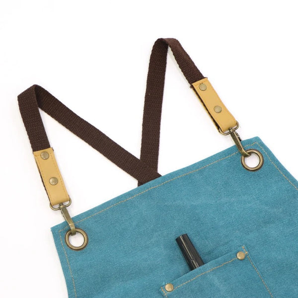 Gardening Apron 16 Ounce Green Blue Washed Cotton Canvas For Workshop Workwear Aprons