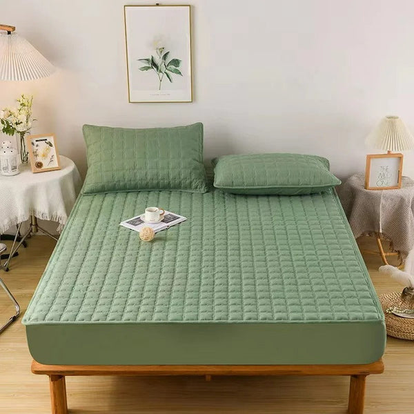 Mattress Cover Green Waterproof Quilted Fitted Bed Sheet 100Cm X 200Cm Sheets