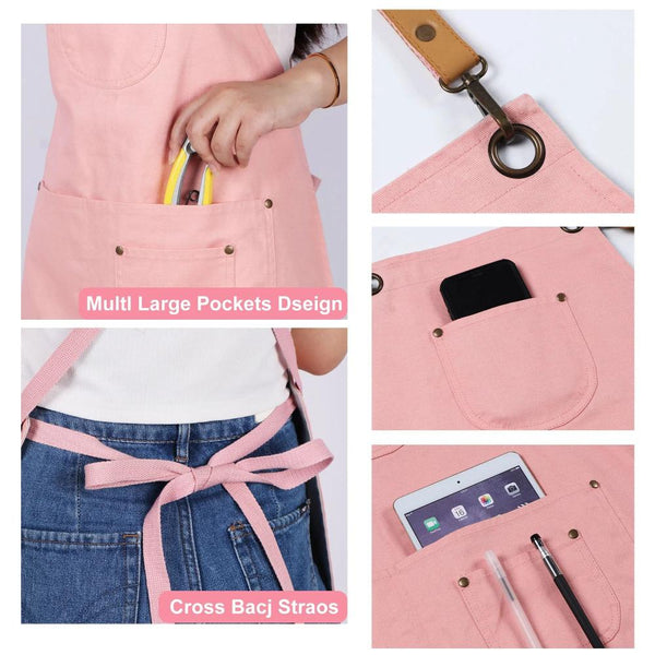 Kitchen Apron Pink Grey Solid Cooking For Men Women Chef Waiter Aprons