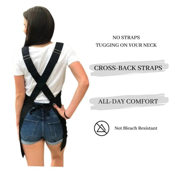 Work Apron Black Collection Cross Back With Large Pockets Straps For Professionals Aprons