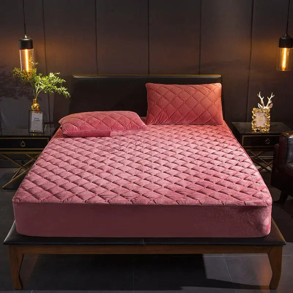 Mattress Cover Bean Red Double Size Crystal Velvet Thicken Quilted Bed Sheet Mattress Toppers & Protectors