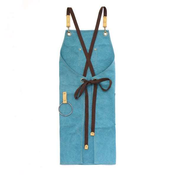 Gardening Apron 16 Ounce Green Blue Washed Cotton Canvas For Workshop Workwear Aprons