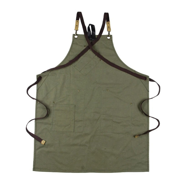 Kitchen Apron Green Light Soft Canvas With Double Side Pockets For Chefs Aprons