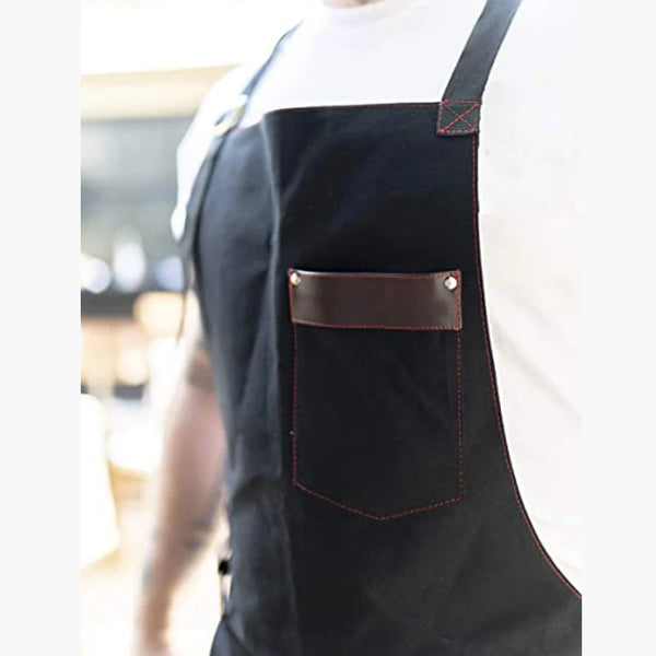 Kitchen Apron Black Sturdy Canvas Large Pockets Unisex Chef Waiter Aprons