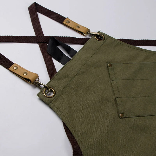Kitchen Apron Green Light Soft Canvas With Double Side Pockets For Chefs Aprons