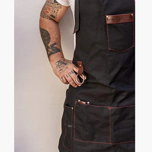 Kitchen Apron Black Sturdy Canvas Large Pockets Unisex Chef Waiter Aprons