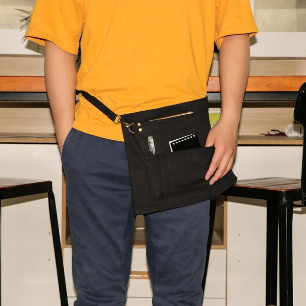 Black Half Length Long Waist Apron With Pockets For Kitchen Dining Bar Use Aprons
