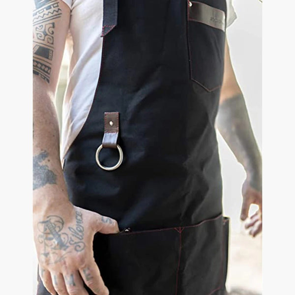 Kitchen Apron Black Sturdy Canvas Large Pockets Unisex Chef Waiter Aprons