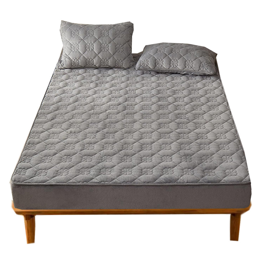 Mattress Cover Floral Gray Twin Size Waterproof Quilted Bed Sheet For Sheets