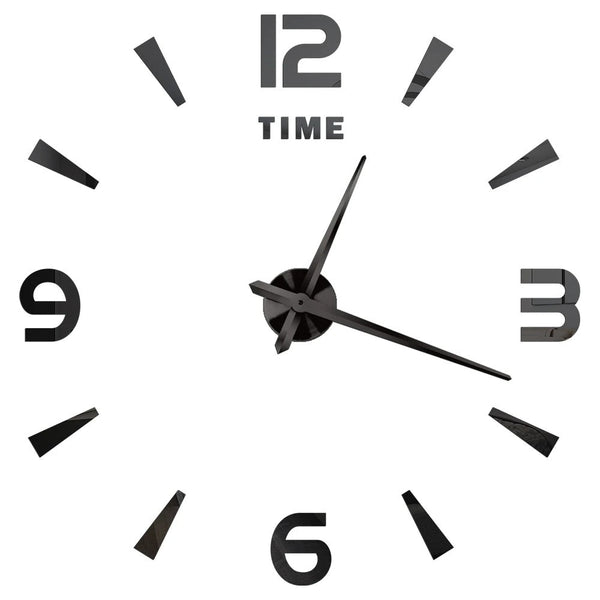 Wall Clock Black Design 37 Inch 3D Diy Mirror Acrylic Stickers Wall Clocks