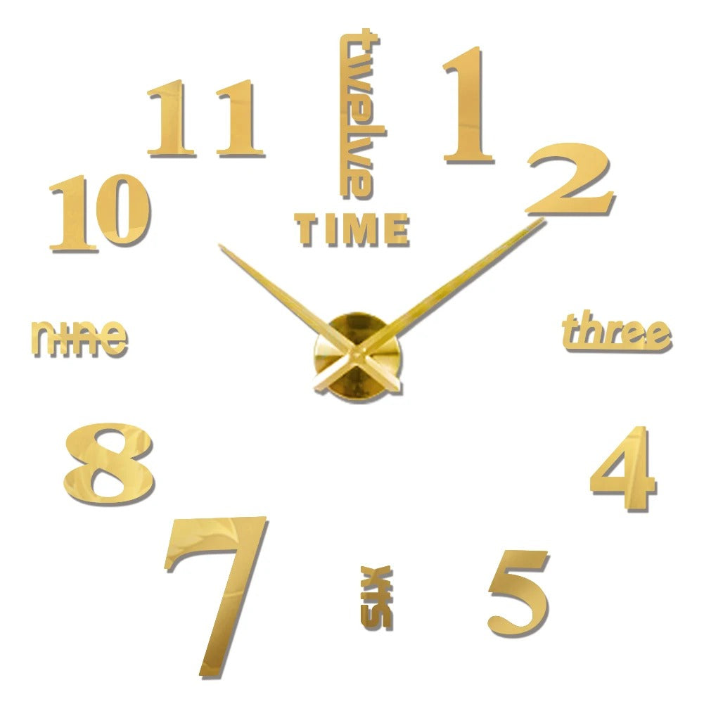 Wall Clock Gold Design 27 Inch 3D Diy Mirror Acrylic Sticker Decor Wall Clocks