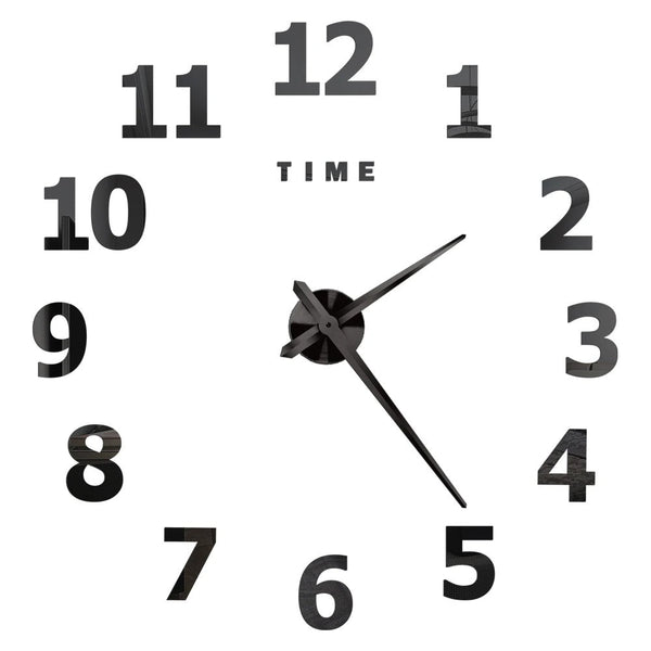 Wall Clock Black Design 37 Inch 3D Diy Mirror Acrylic Sticker Quartz Watch Decoration Wall Clocks