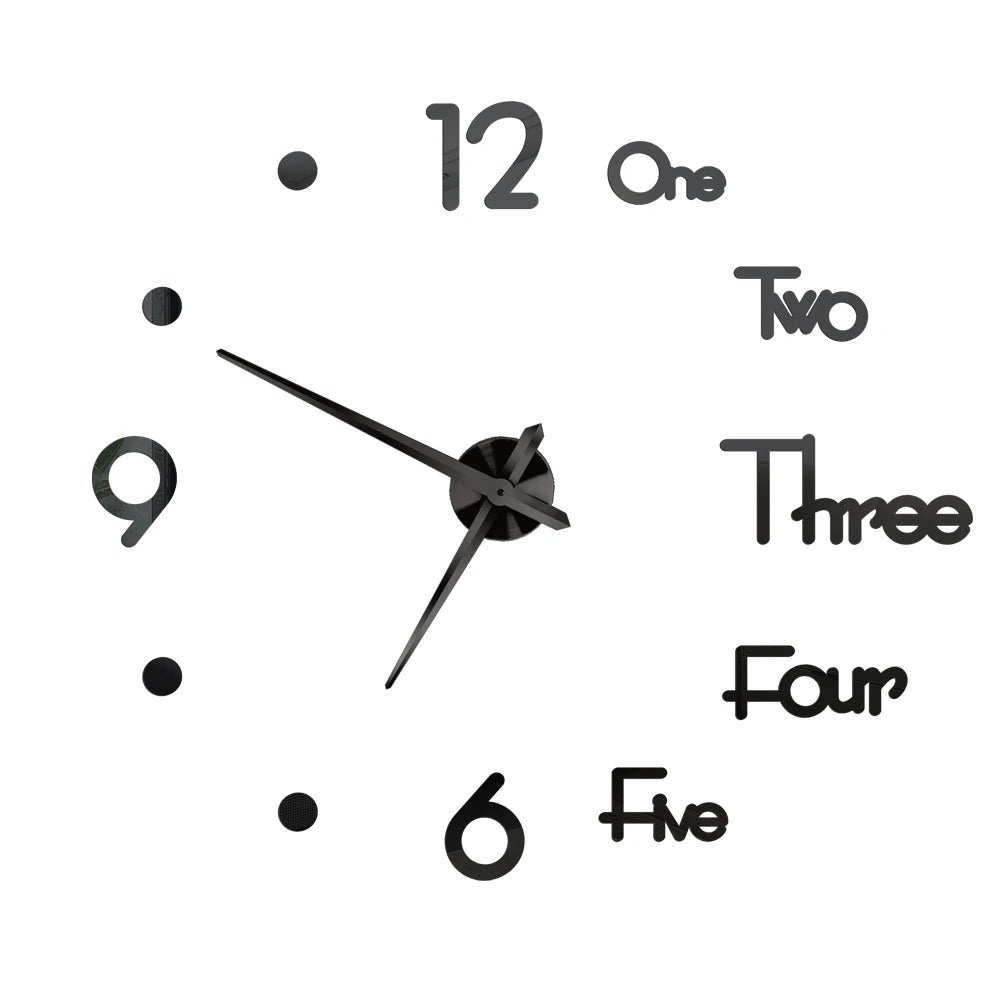 Wall Clock Black Design 5 37 Inch 3D Diy Mirror Acrylic Sticker Wall Clocks