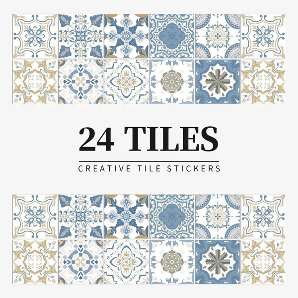 Wallpaper Blue Beige 20 Centimetre X 24 Pieces Modern Retro Pvc Tile Stickers Wallpaper Rolls & Sheets