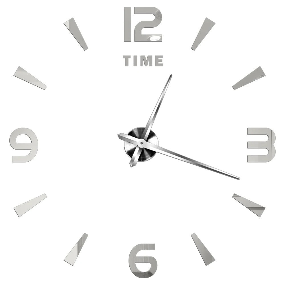 Wall Clock Silver Design 47 Inch 3D Diy Mirror Acrylic Sticker Quartz Watch Wall Clocks